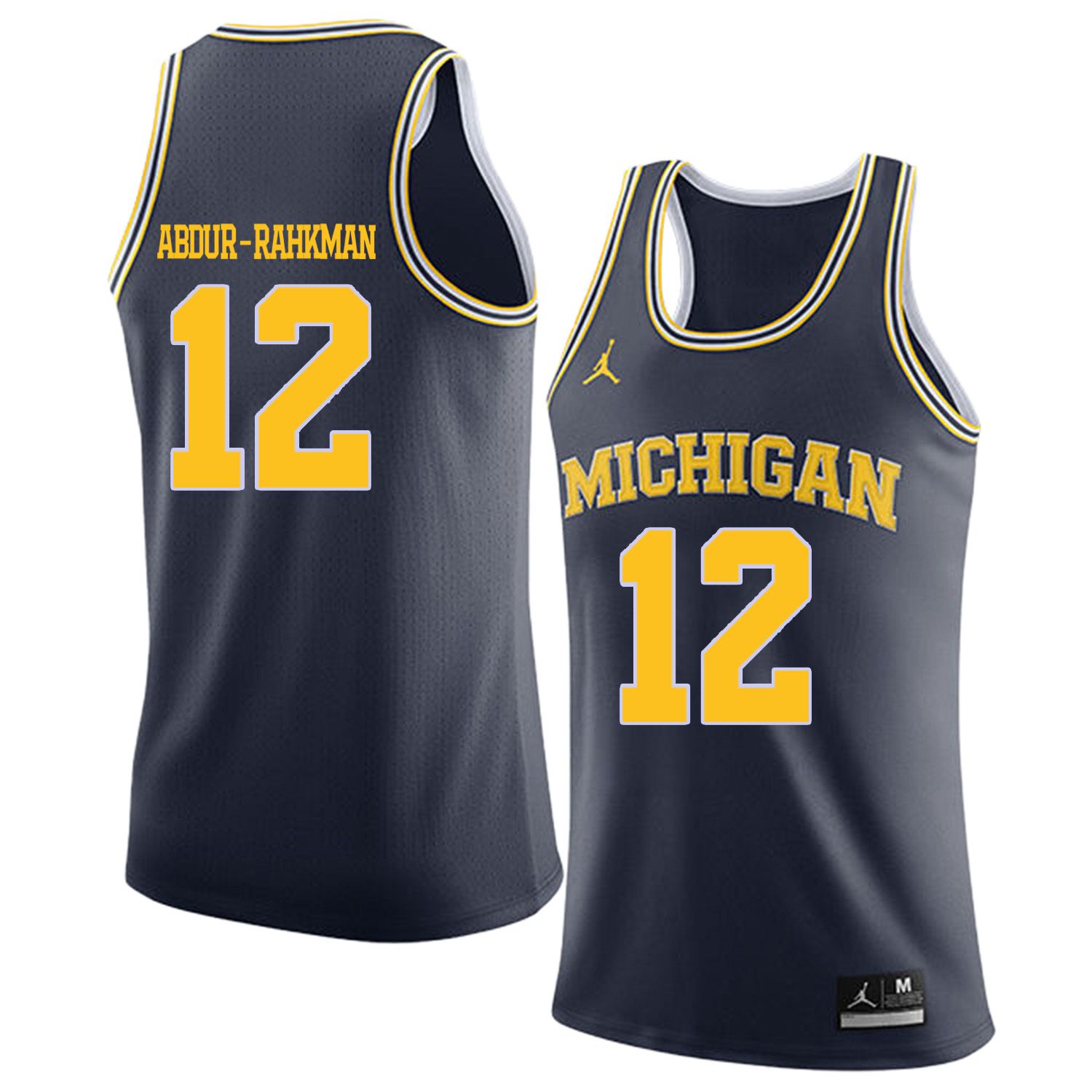 Men Jordan University of Michigan Basketball Navy 12 Abdur-Rahkman Customized NCAA Jerseys